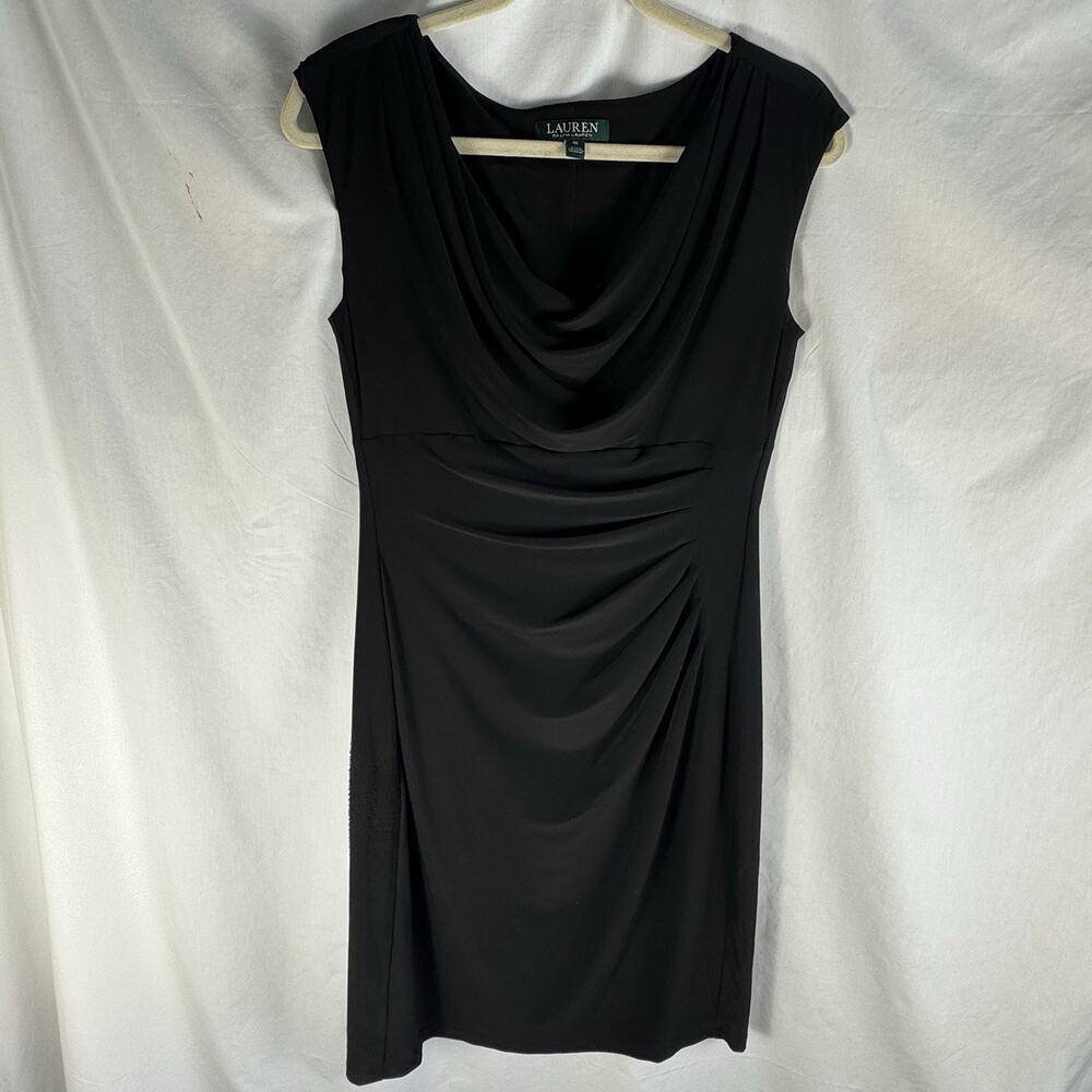 Lauren Ralph Lauren Black Sleeveless Ruched Scoop Neck Dress Women’s Sz 10 *READ